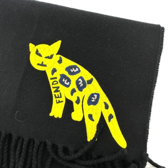 FENDI Leopard motif Scarf wool Black - Picture 9 of 9